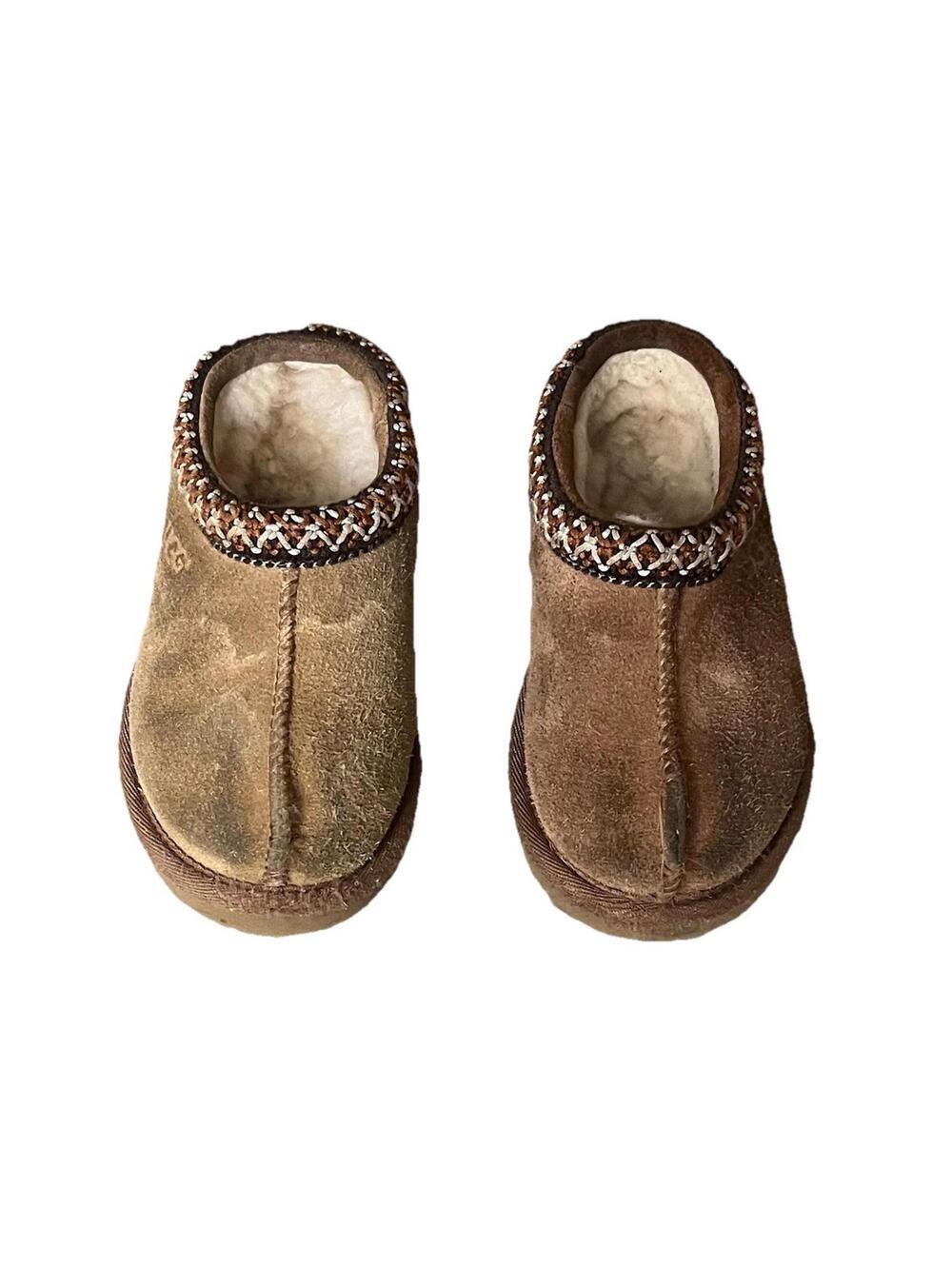 UGG Kids Tasman Slippers Size 9 Chestnut Suede Shearling Lined Unisex Slip On - Picture 4 of 11